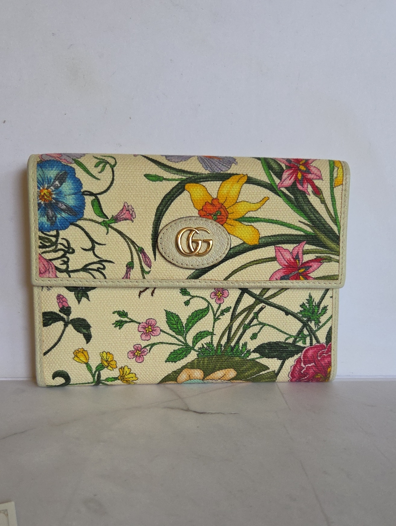 Gucci Ophidia Cream Floral Canvas Wallet With Gold Gg Emblem - Coa